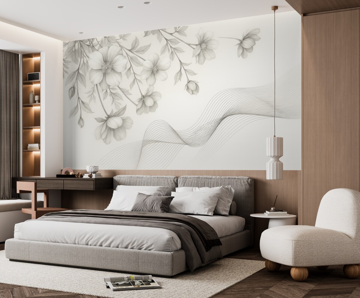 Fototapeta kwiatowe wzory i linie na jasnym tle