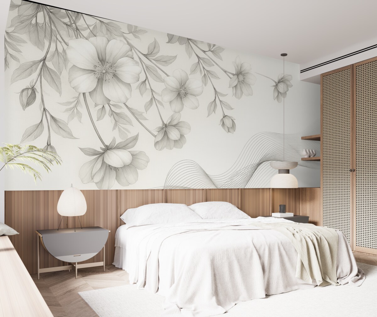 Fototapeta kwiatowe wzory i linie na jasnym tle