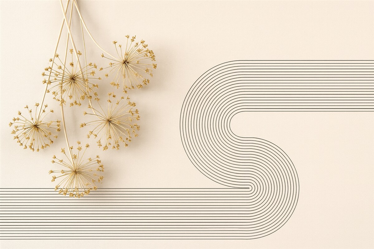 Fototapeta Eleganckie suszone rośliny i linie w tonacjach beżowych.