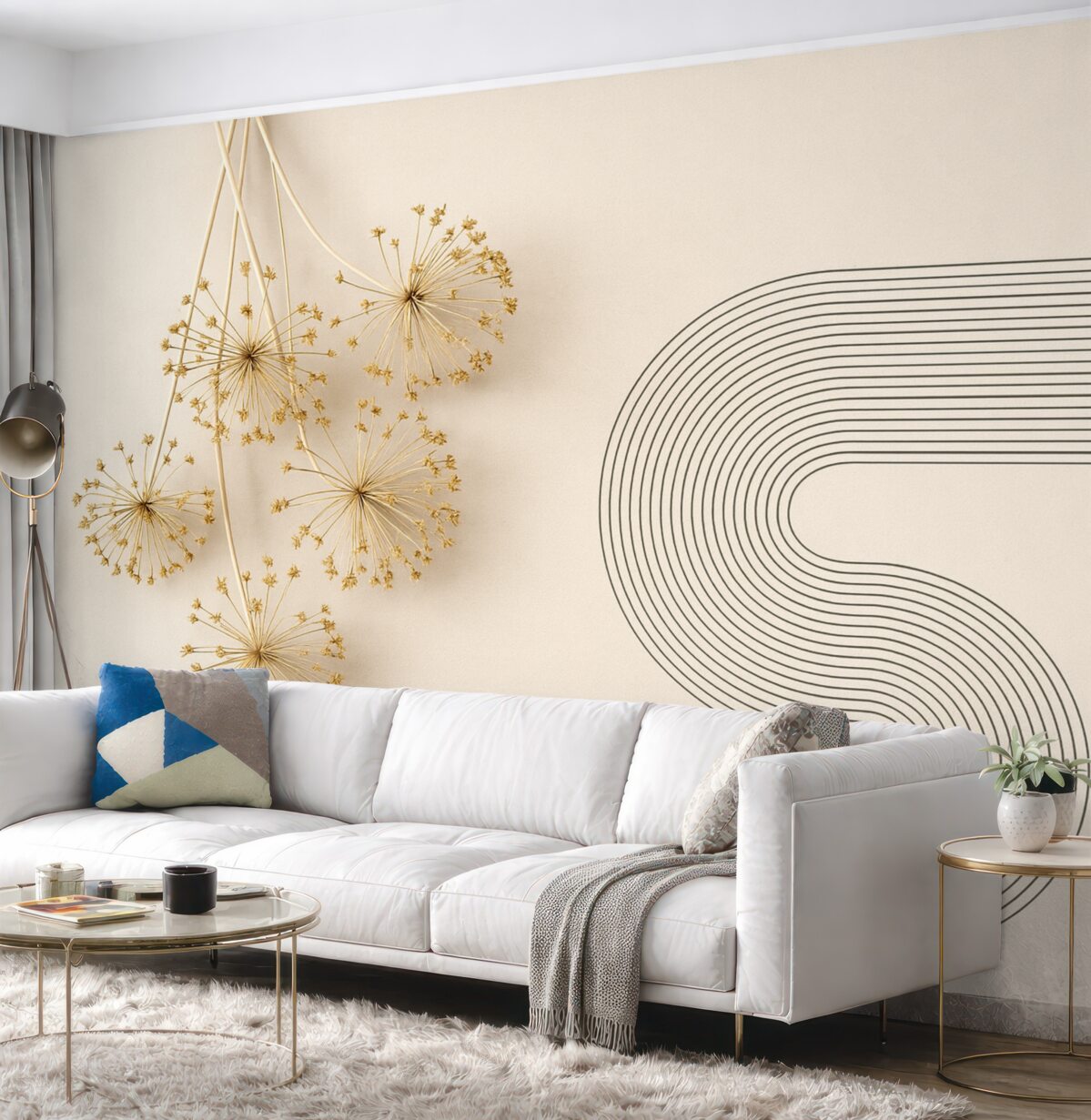 Fototapeta Eleganckie suszone rośliny i linie w tonacjach beżowych.