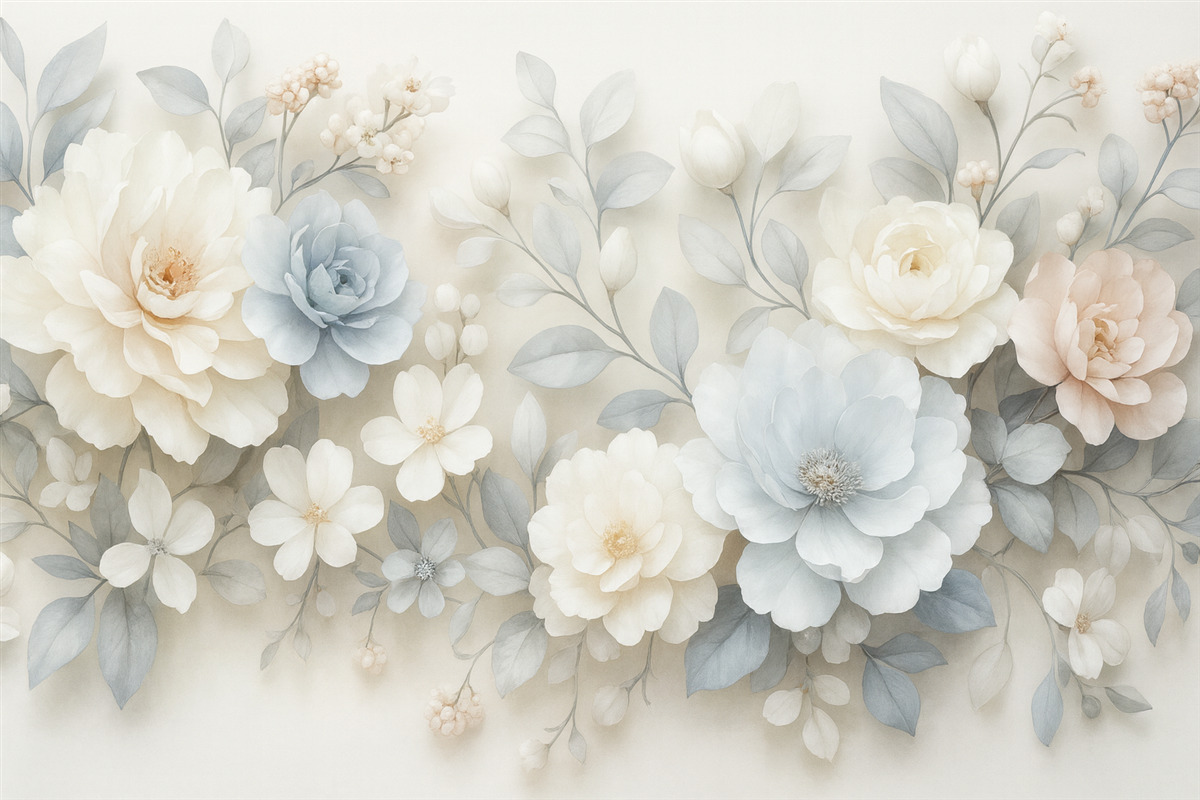 Fototapeta Lekkie, eteryczne kwiaty z efektem pełni w stylu malarstwa olejnego.