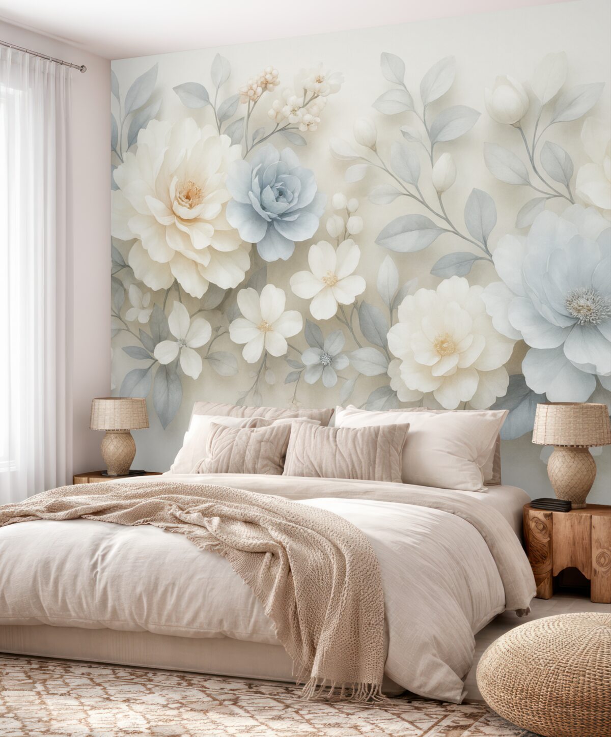 Fototapeta Lekkie, eteryczne kwiaty z efektem pełni w stylu malarstwa olejnego.