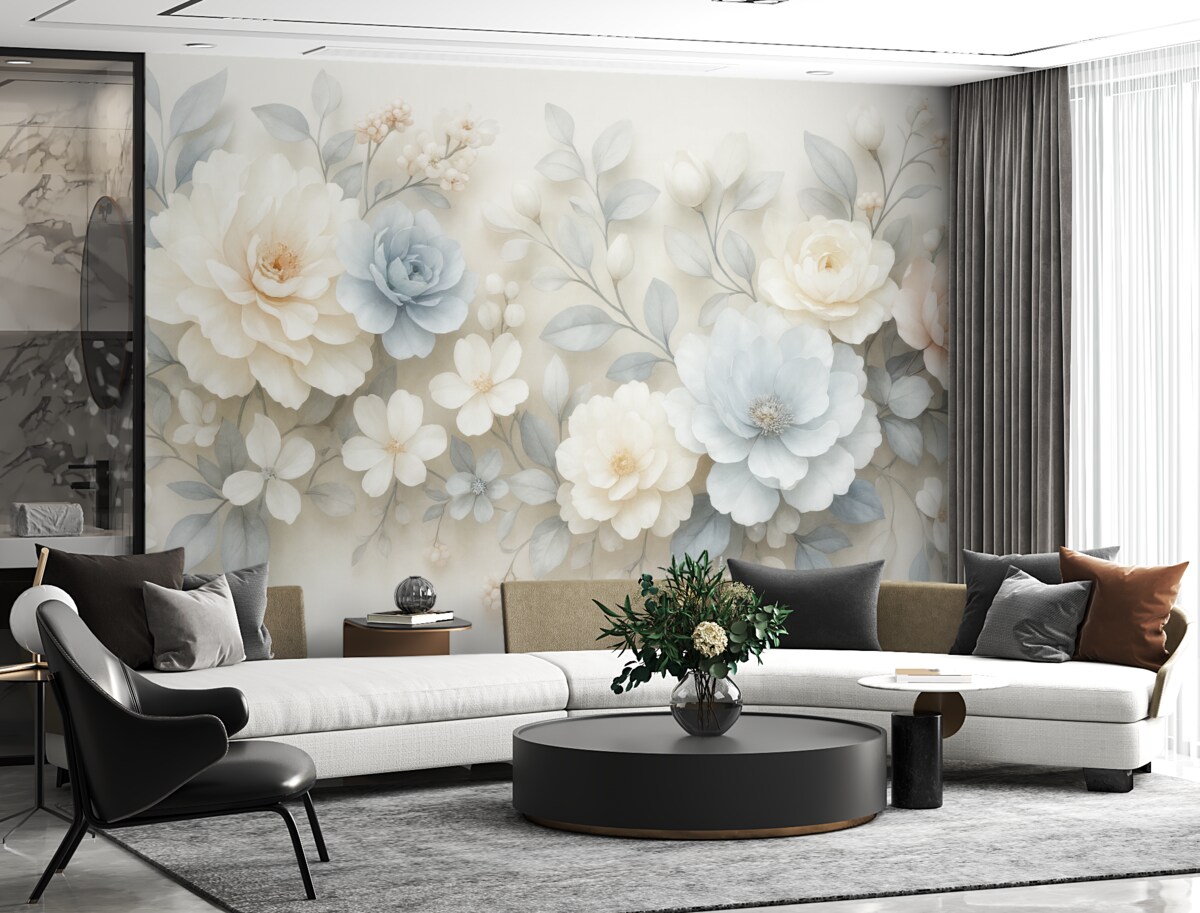 Fototapeta Lekkie, eteryczne kwiaty z efektem pełni w stylu malarstwa olejnego.