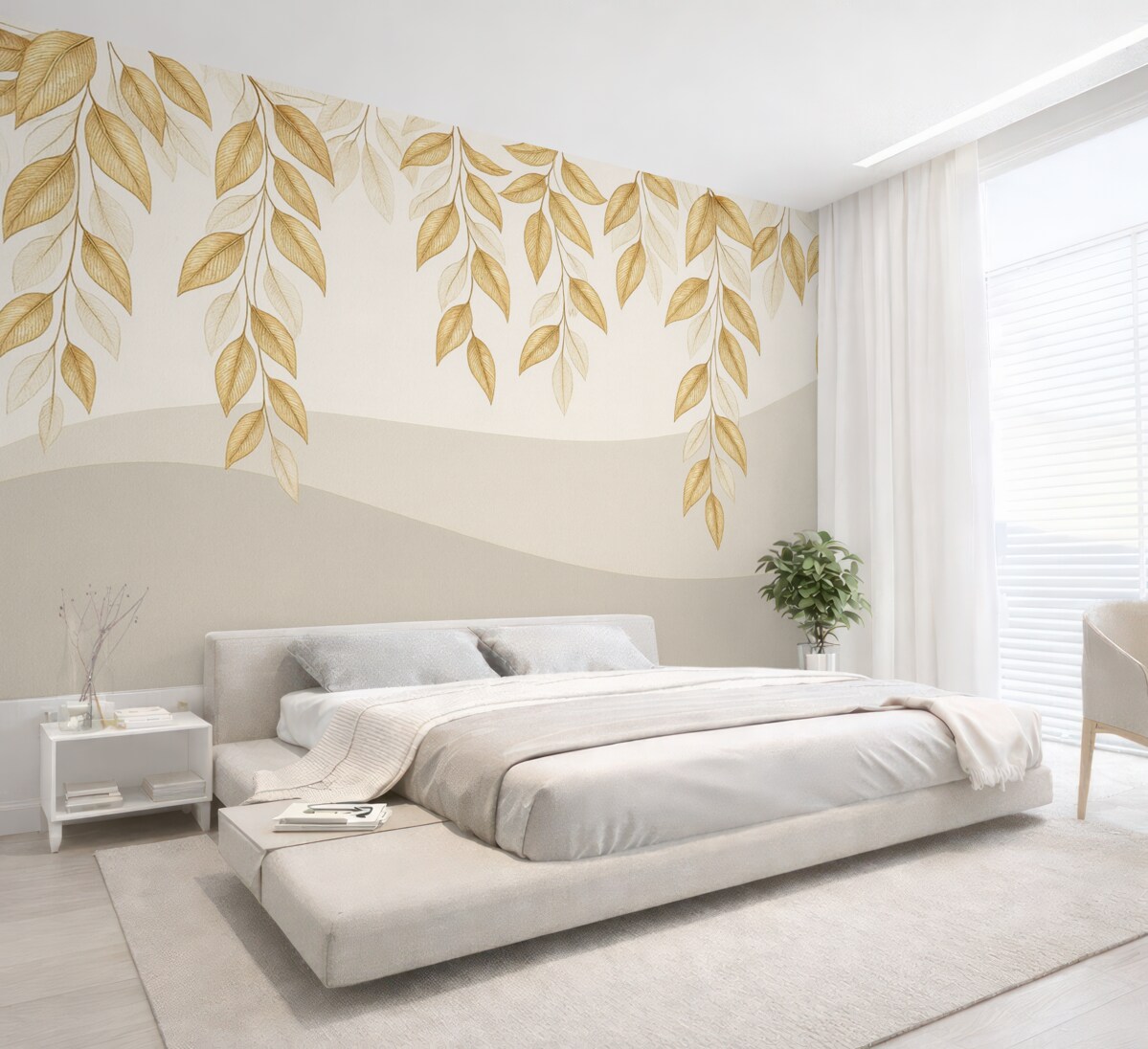 Fototapeta minimalistyczne konary u góry w kolorach beżowych