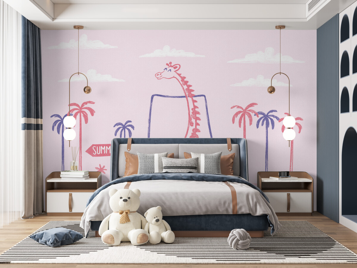 Fototapeta Żyrafa w różowym aucie.