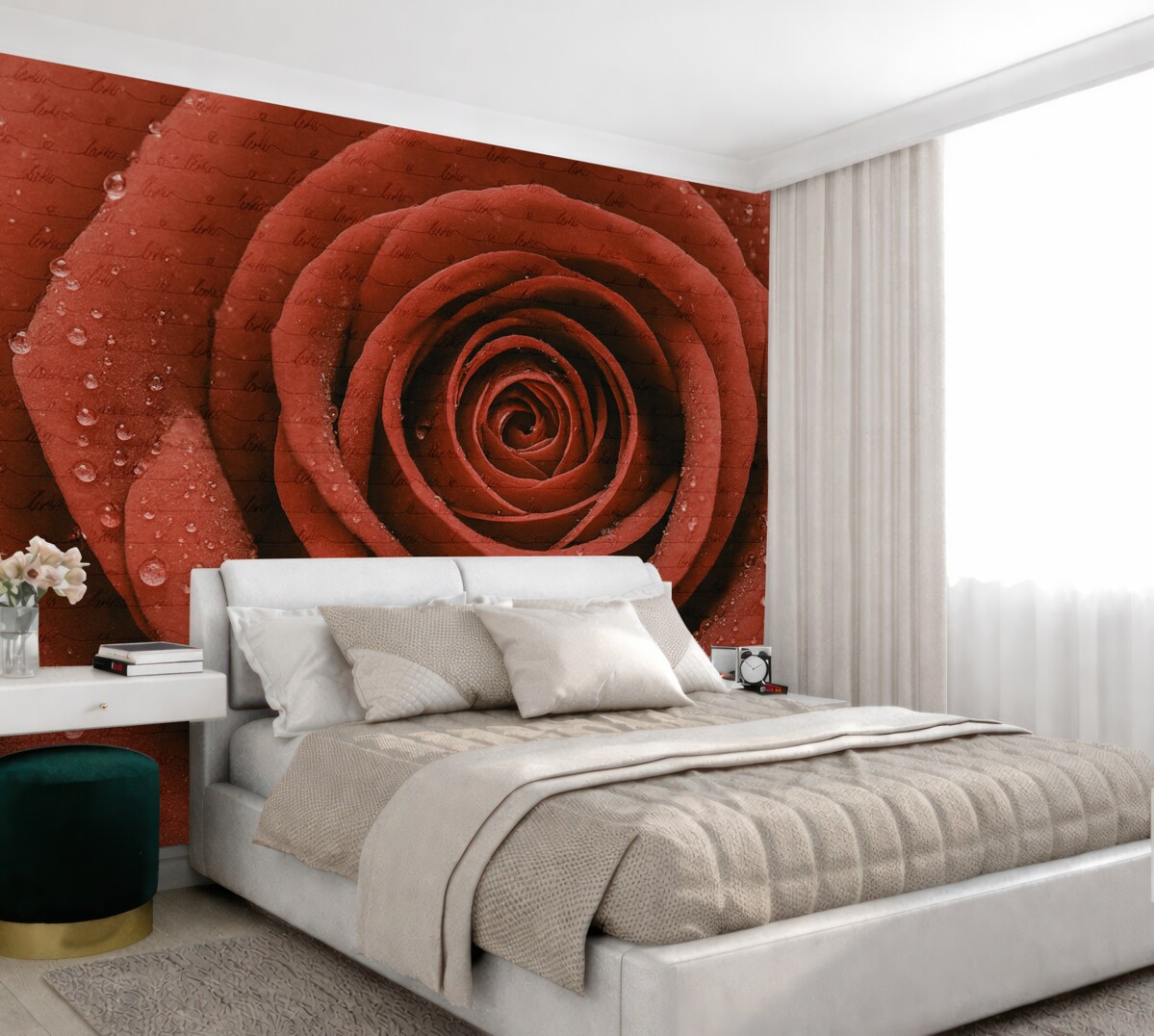 Fototapeta Róża oraz napis Miłość.