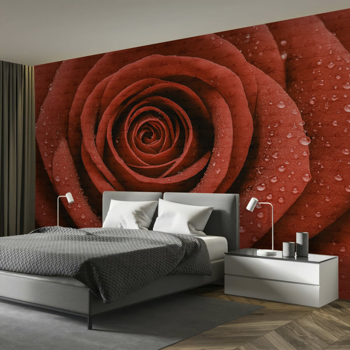 Fototapeta Róża oraz napis Miłość.