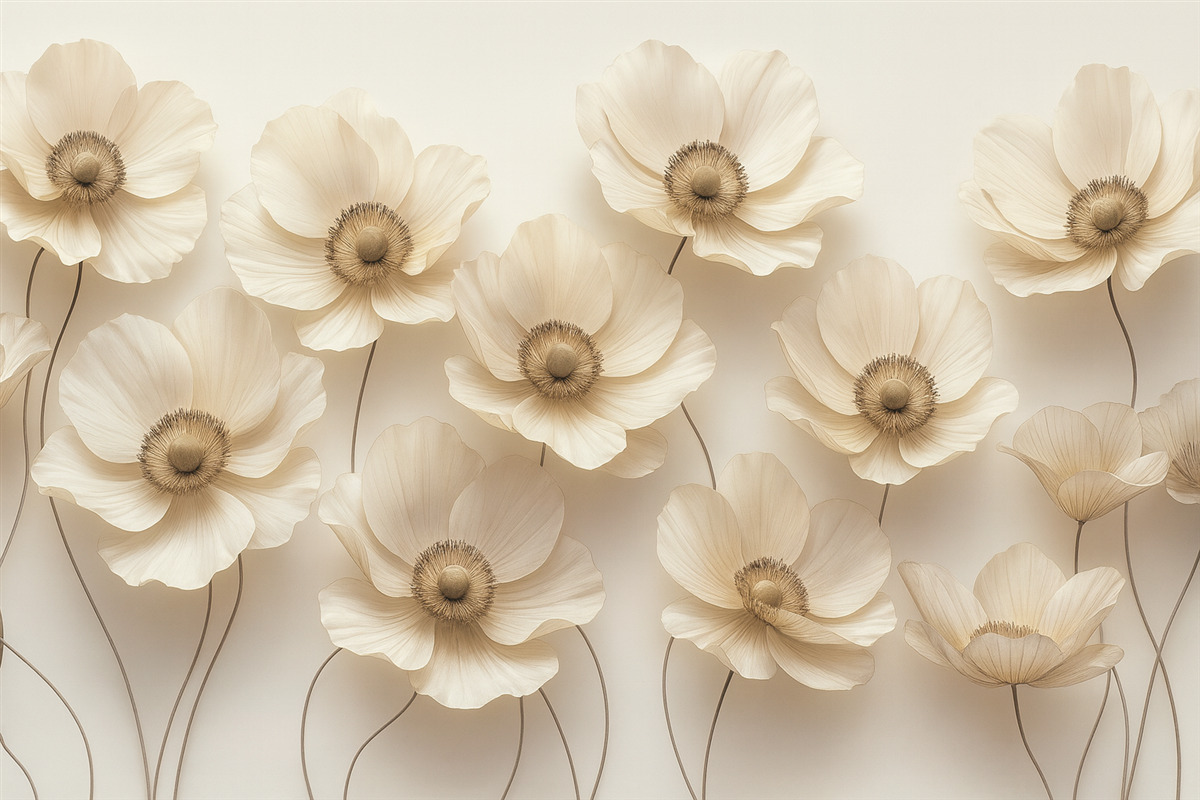 Fototapeta Subtelne kwiaty w pastelowych tonacjach beżowych.