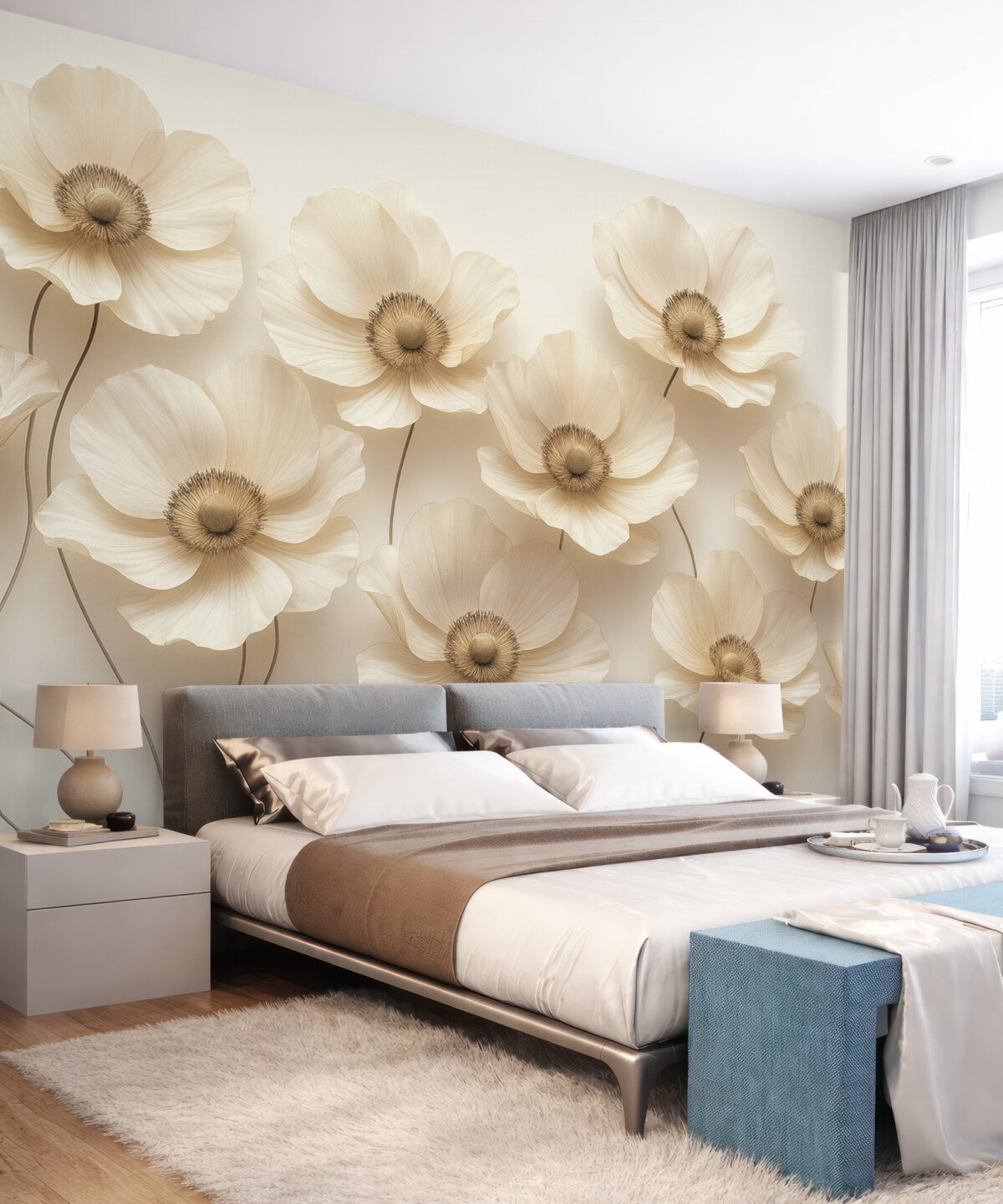 Fototapeta Subtelne kwiaty w pastelowych tonacjach beżowych.