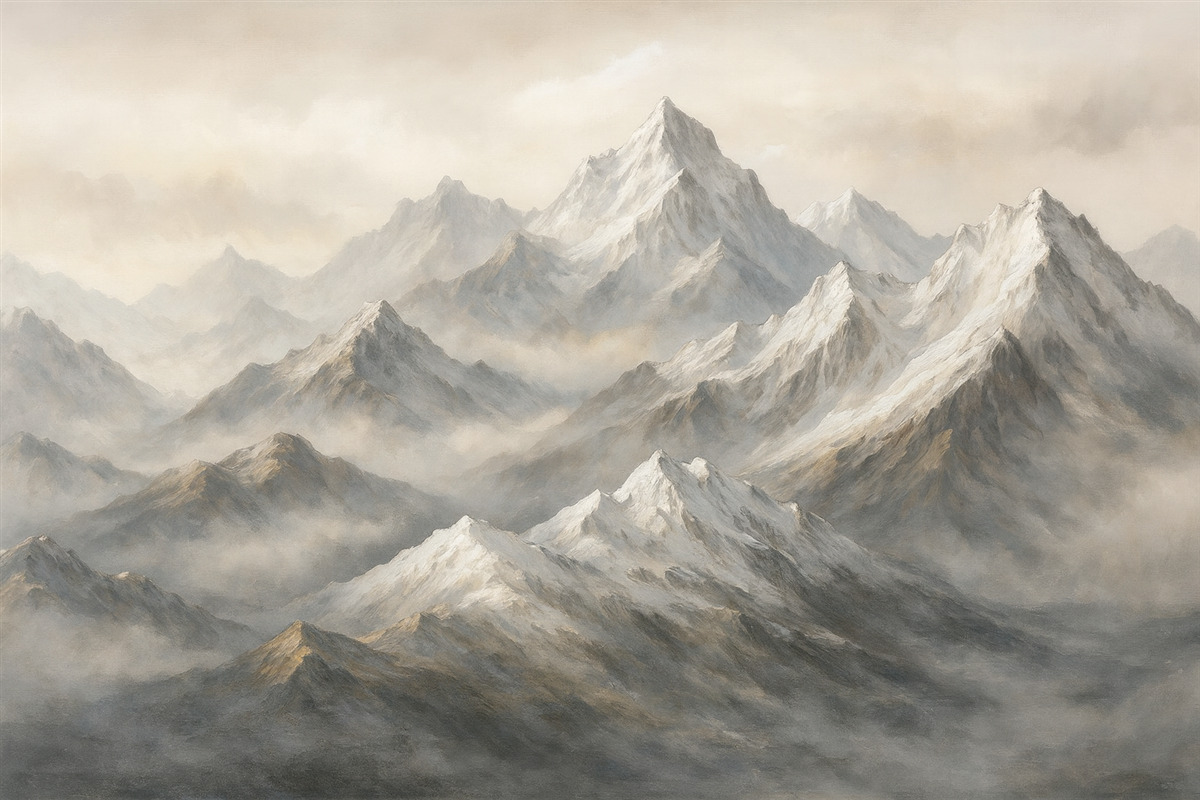 Fototapeta Zamglone szczyty górskie.