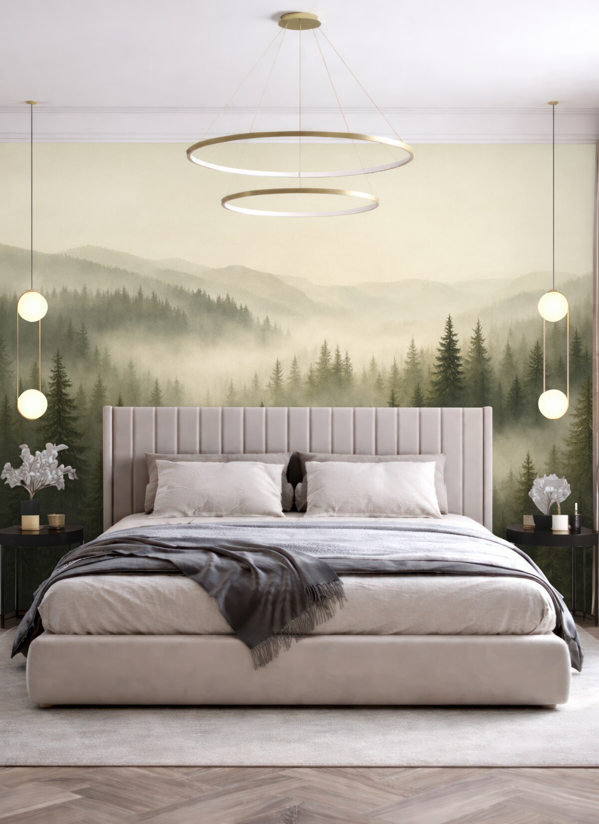 Fototapeta Zamglony las sosnowy.