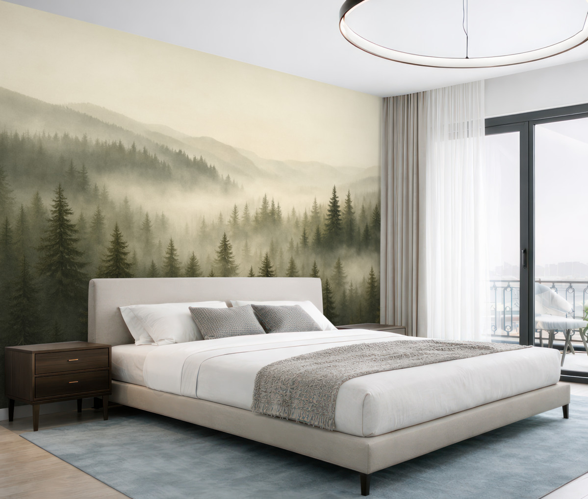 Fototapeta Zamglony las sosnowy.