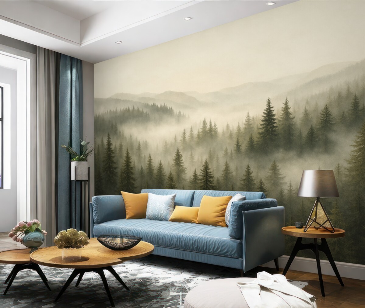 Fototapeta Zamglony las sosnowy.