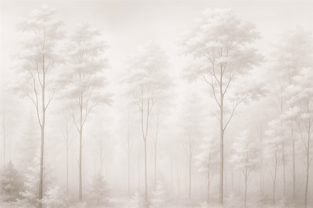 Fototapeta Stylowy las w subtelnych, jasnych, pastelowych odcieniach.