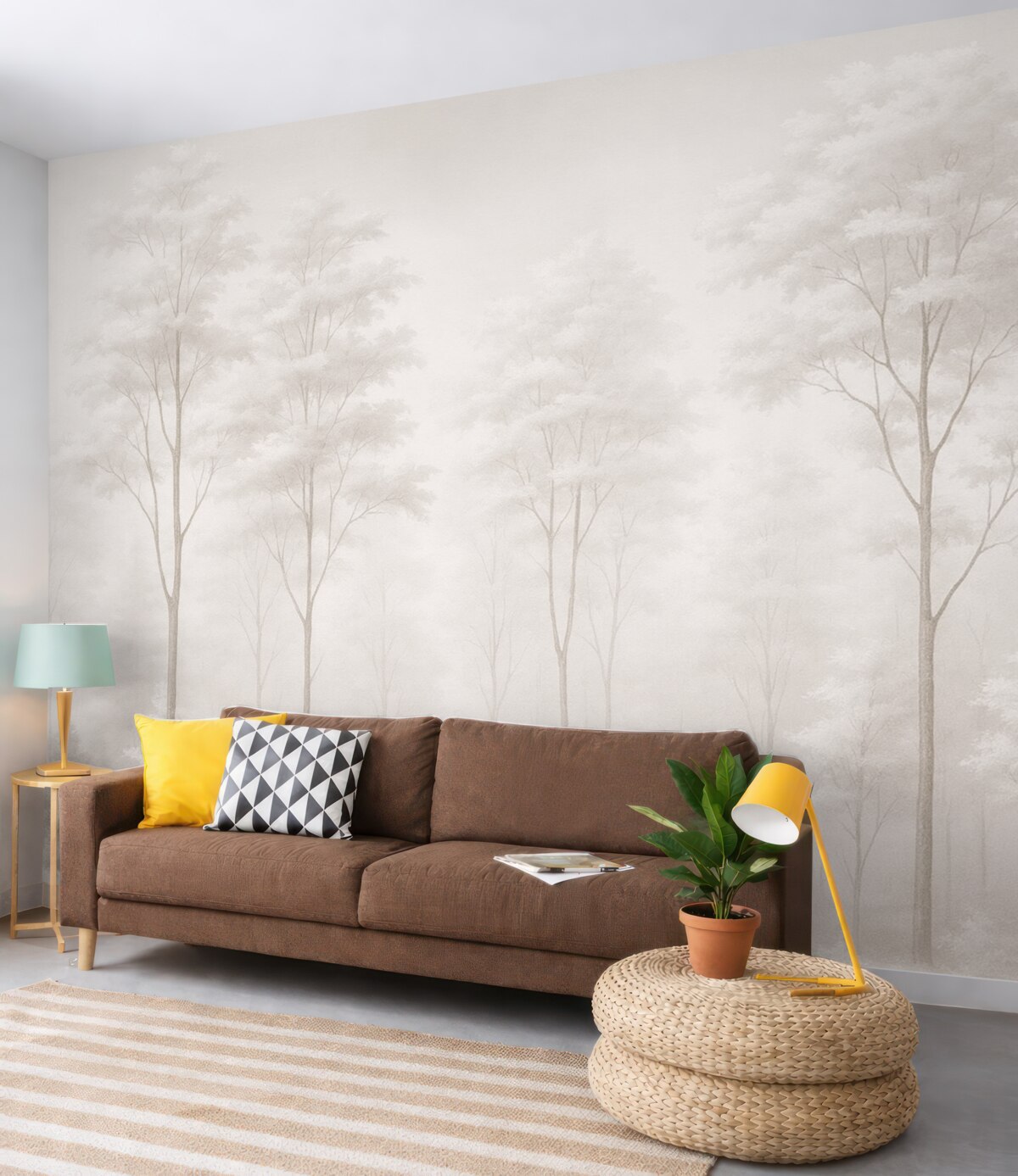 Fototapeta Stylowy las w subtelnych, jasnych, pastelowych odcieniach.