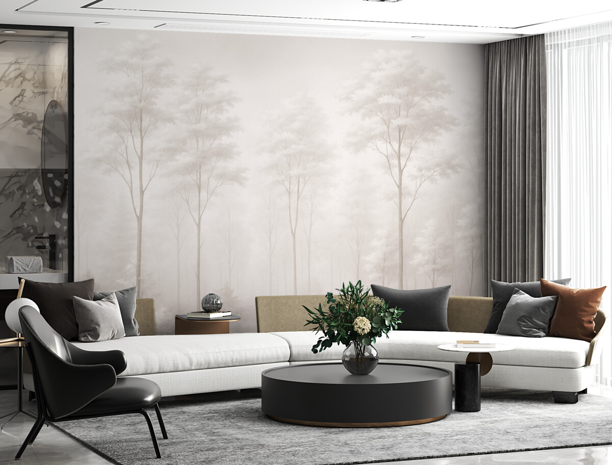 Fototapeta Stylowy las w subtelnych, jasnych, pastelowych odcieniach.