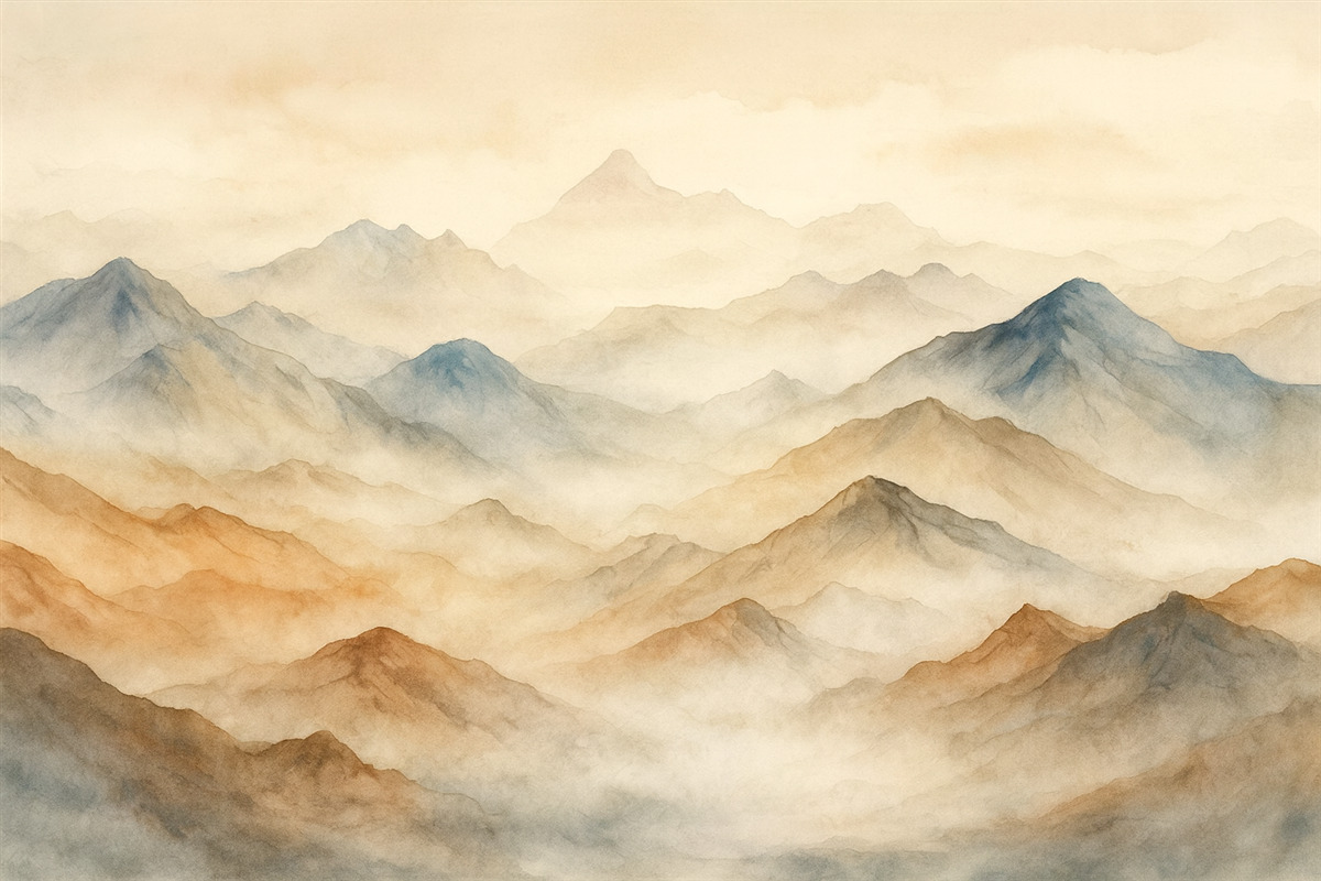 Fototapeta Zamglone góry w subtelnych odcieniach.