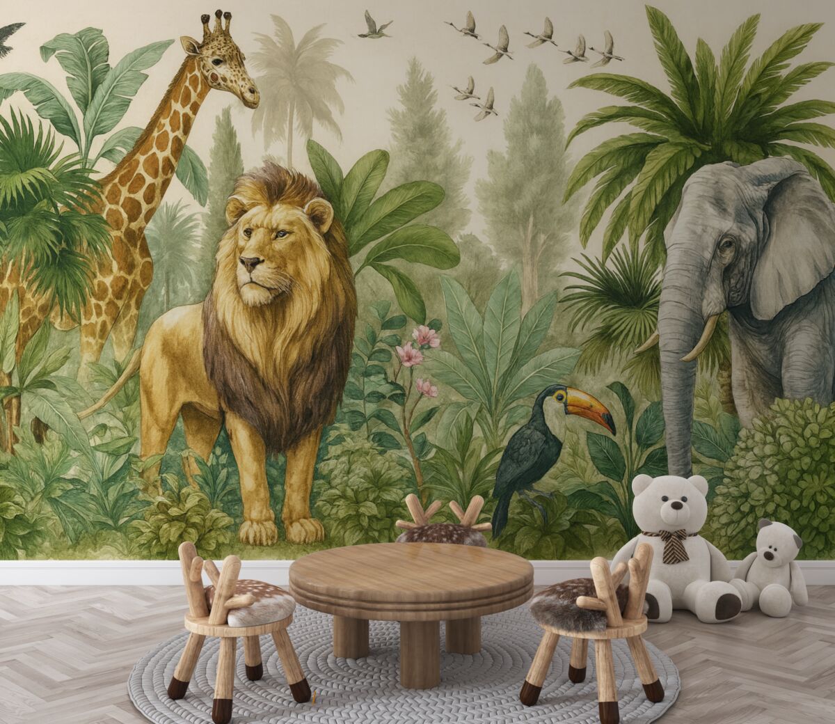 Fototapeta Afrykańskie stworzenia wśród tropikalnej roślinności.