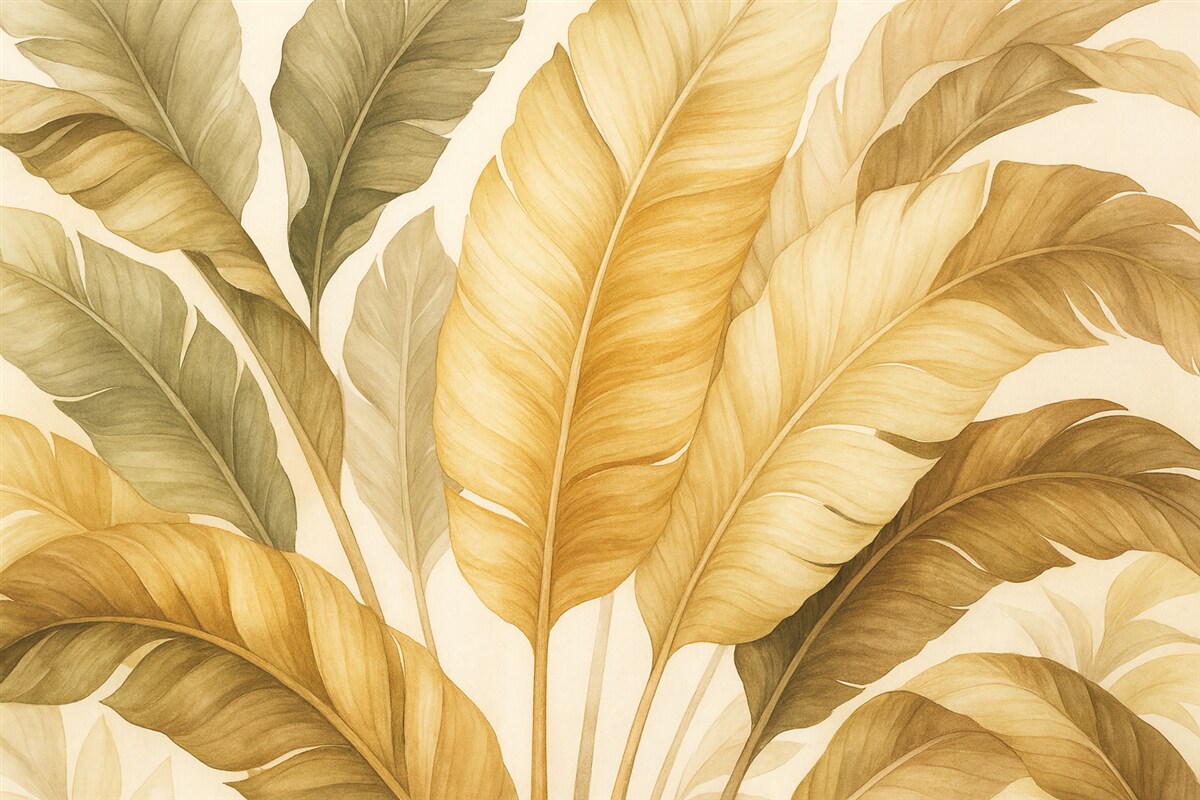 Fototapeta Liście tropikalne w ciepłych, naturalnych kolorach.