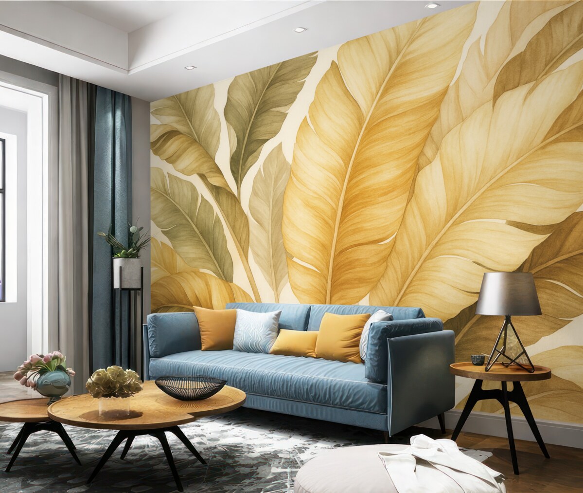 Fototapeta Liście tropikalne w ciepłych, naturalnych kolorach.