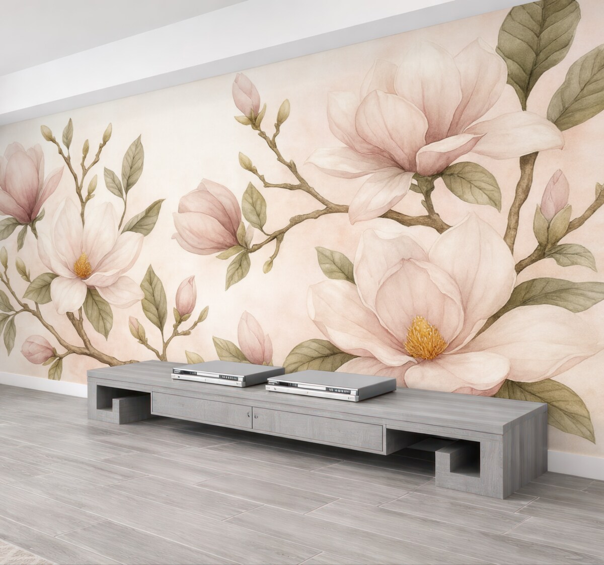 Fototapeta Kwitnące gałązki magnolii w subtelnych pastelowych tonacjach.