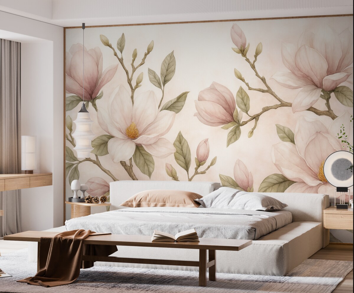 Fototapeta Kwitnące gałązki magnolii w subtelnych pastelowych tonacjach.