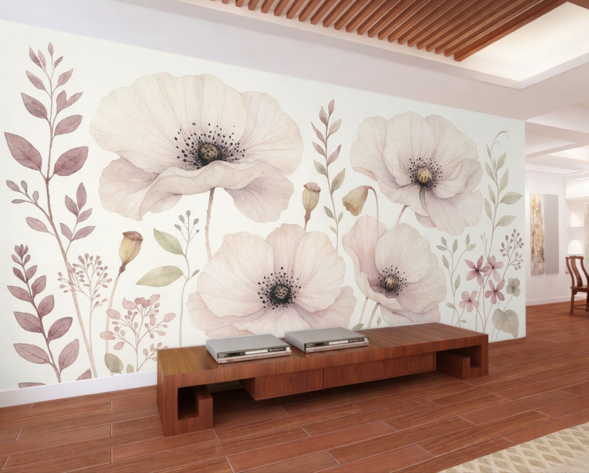 Fototapeta Kwiaty akwarelowe w subtelnych, naturalnych tonach.