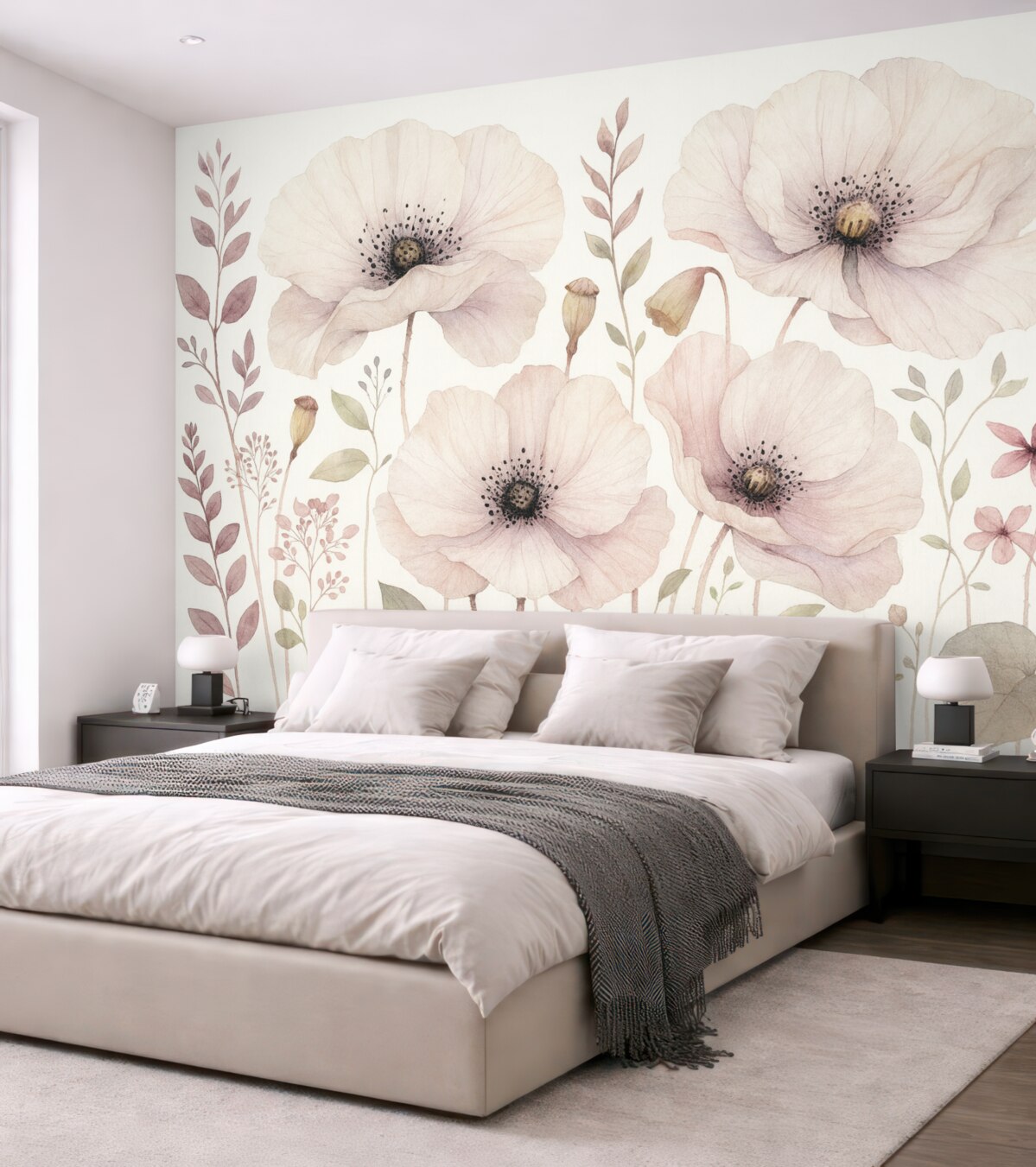 Fototapeta Kwiaty akwarelowe w subtelnych, naturalnych tonach.