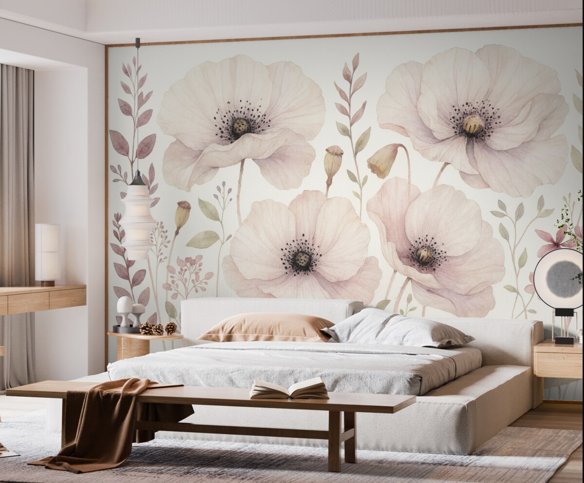 Fototapeta Kwiaty akwarelowe w subtelnych, naturalnych tonach.