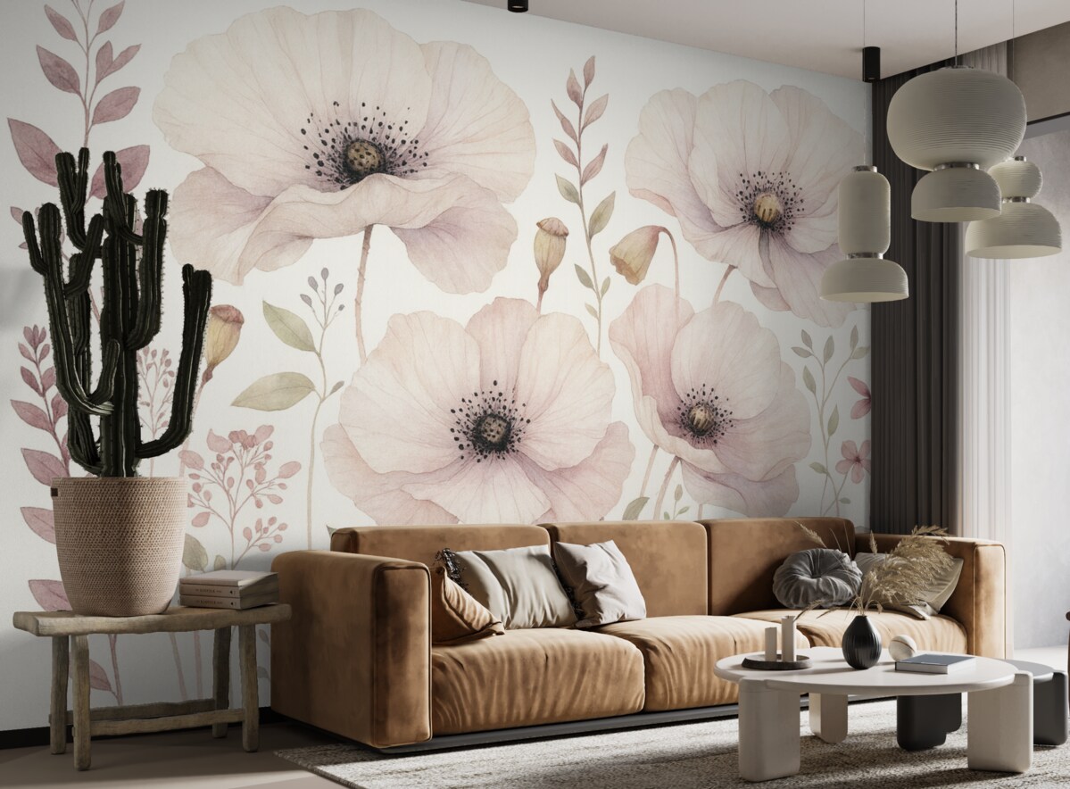 Fototapeta Kwiaty akwarelowe w subtelnych, naturalnych tonach.