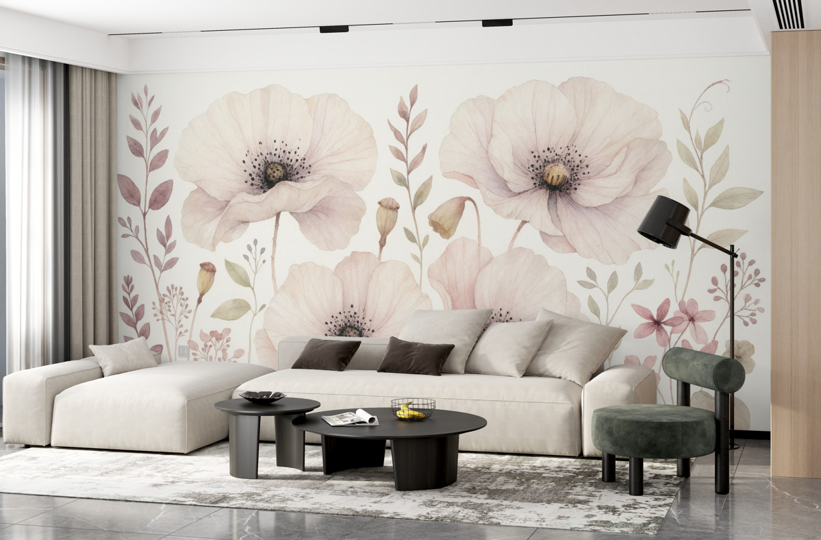 Fototapeta Kwiaty akwarelowe w subtelnych, naturalnych tonach.