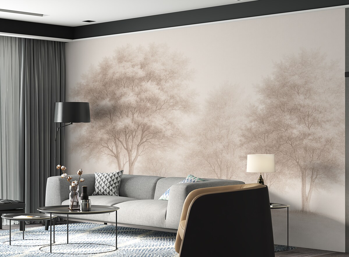 Fototapeta Rozkwitające drzewa, wiosenny czas, rysunek wykonany ołówkiem, różowe odcienie, przyroda.