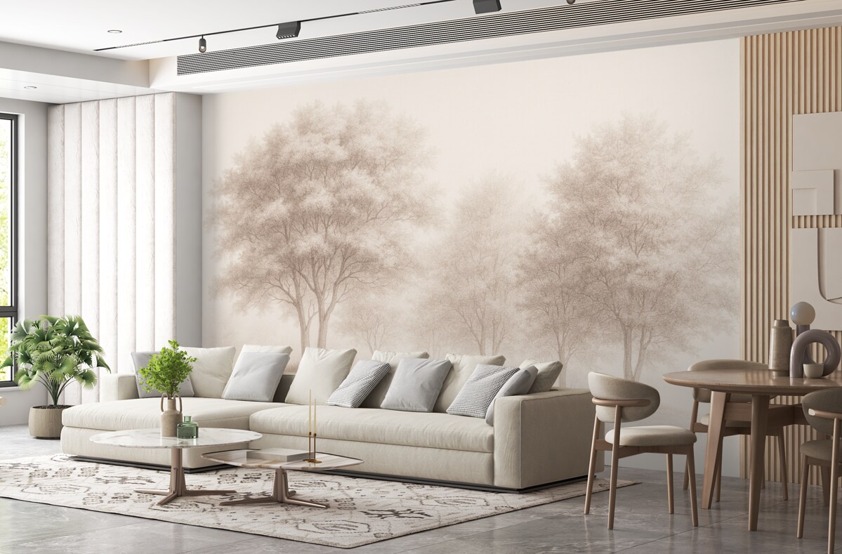 Fototapeta Rozkwitające drzewa, wiosenny czas, rysunek wykonany ołówkiem, różowe odcienie, przyroda.