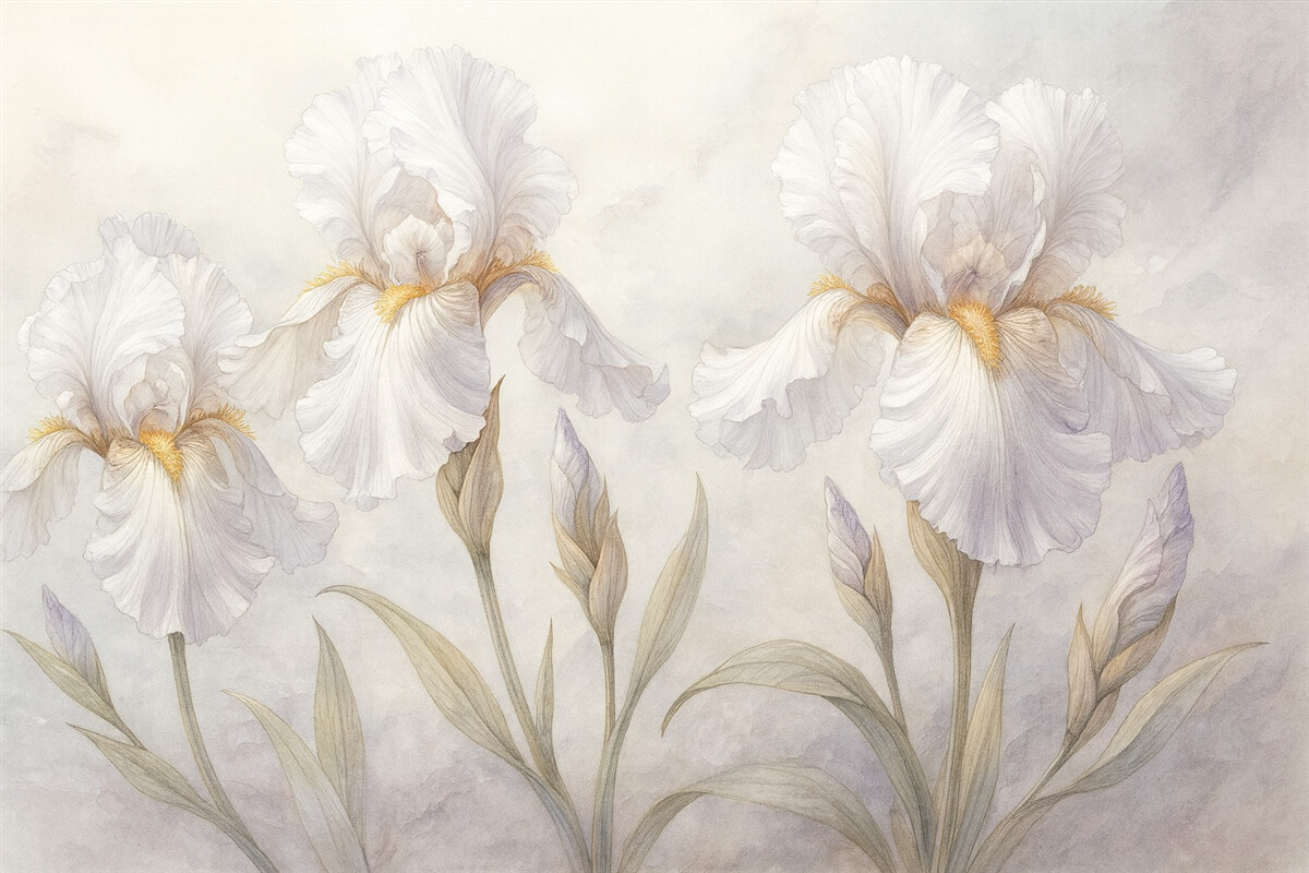 Fototapeta Subtelny obraz irysów na ścianie.
