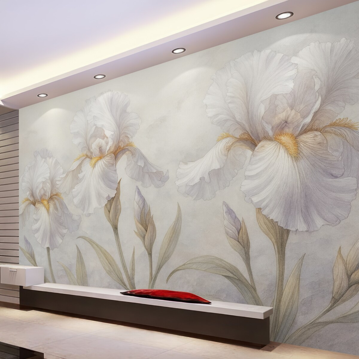 Fototapeta Subtelny obraz irysów na ścianie.
