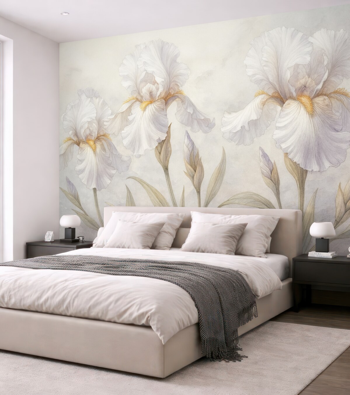 Fototapeta Subtelny obraz irysów na ścianie.