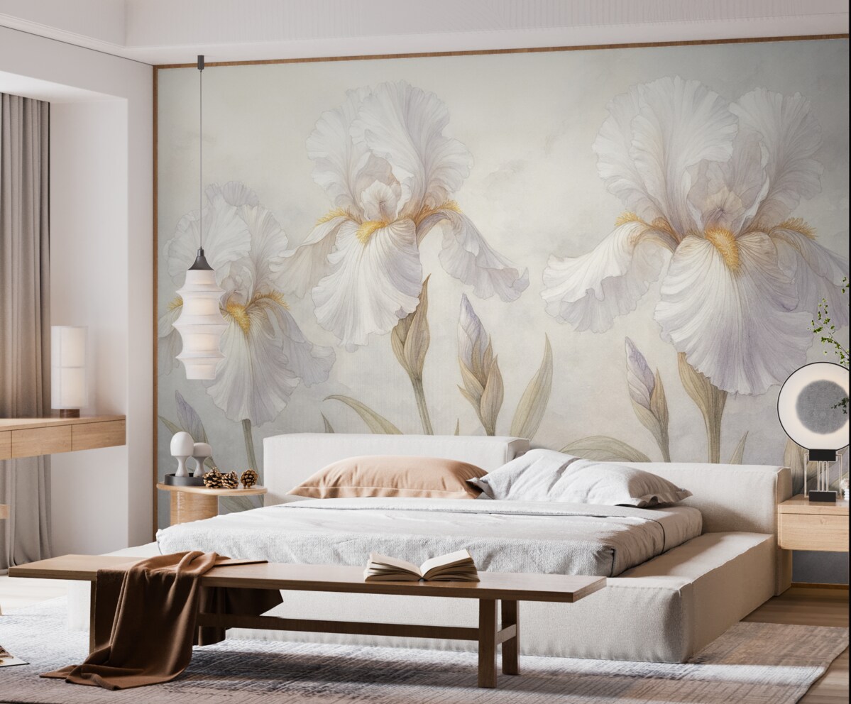 Fototapeta Subtelny obraz irysów na ścianie.