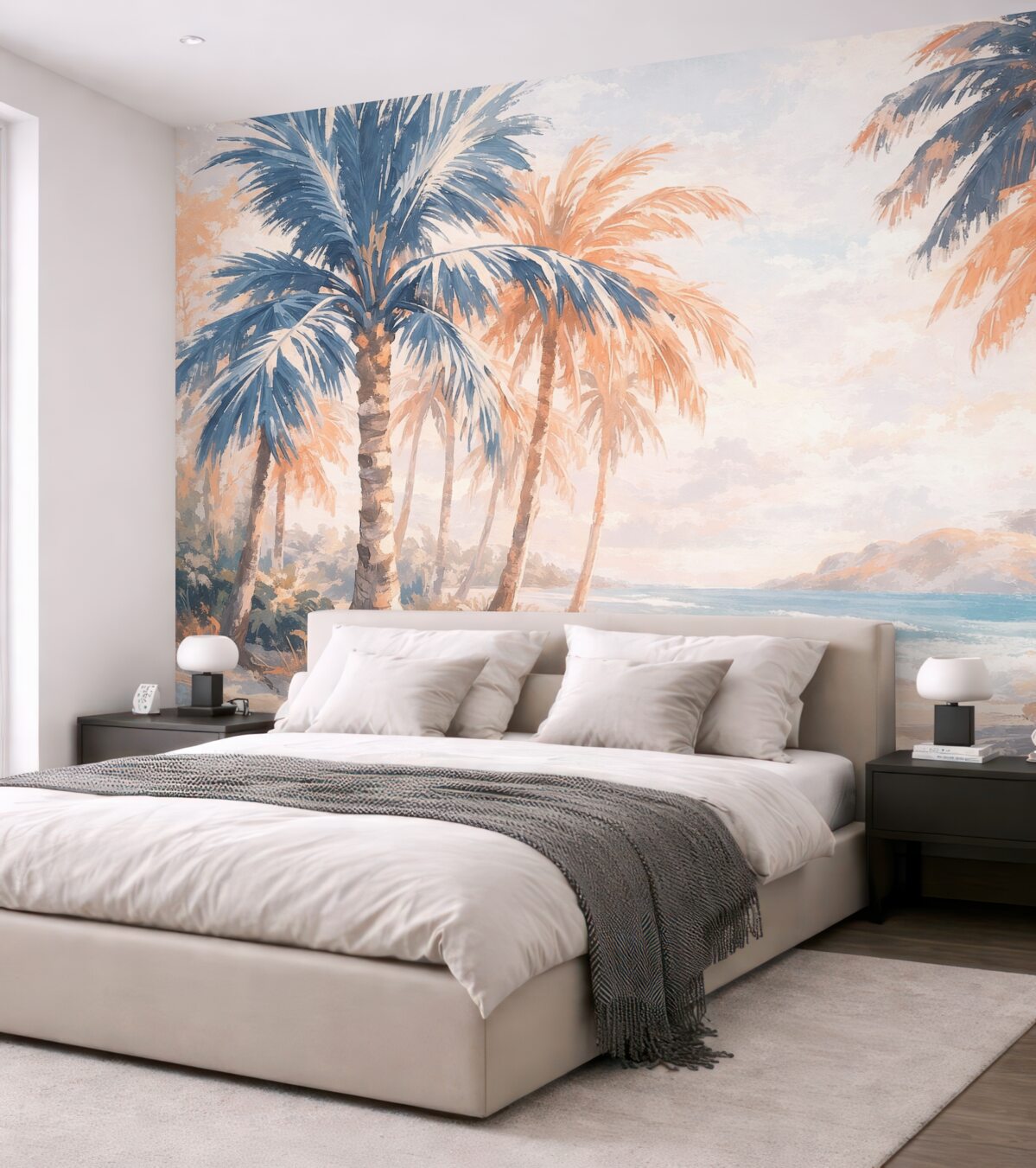 Fototapeta Abstrakcyjne palmy w odcieniach niebieskiego i beżowego.