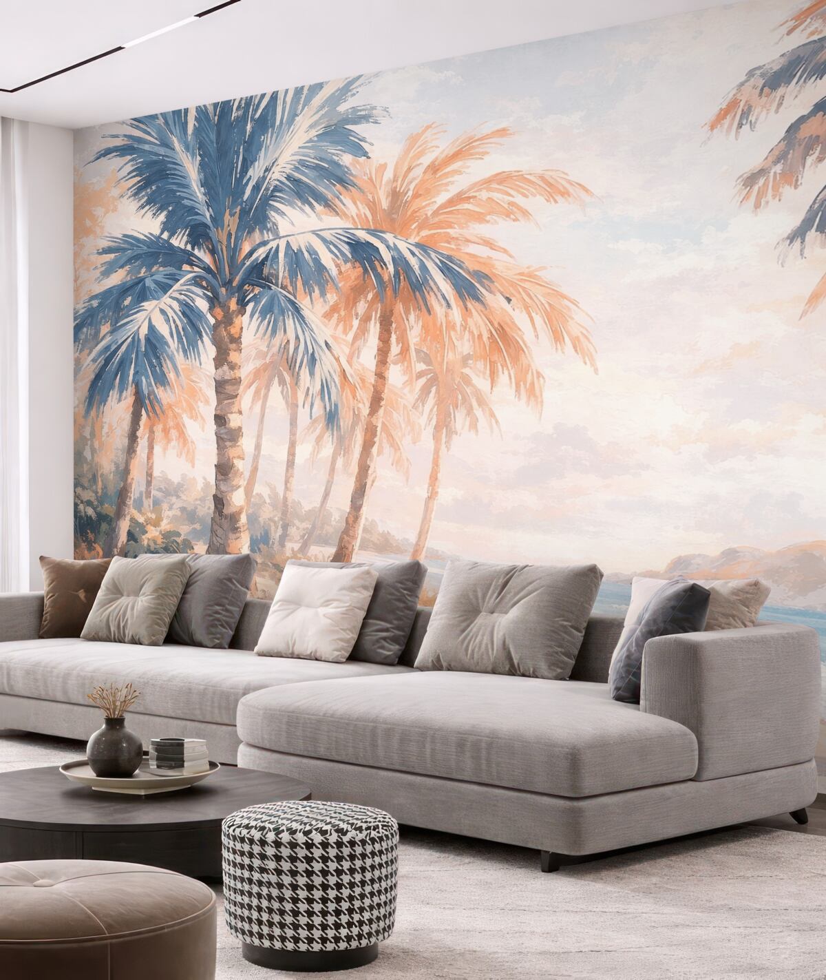 Fototapeta Abstrakcyjne palmy w odcieniach niebieskiego i beżowego.