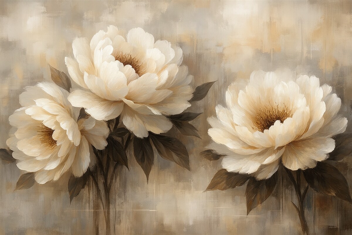 Fototapeta Białe abstrakcyjne peonie w stylu retro.