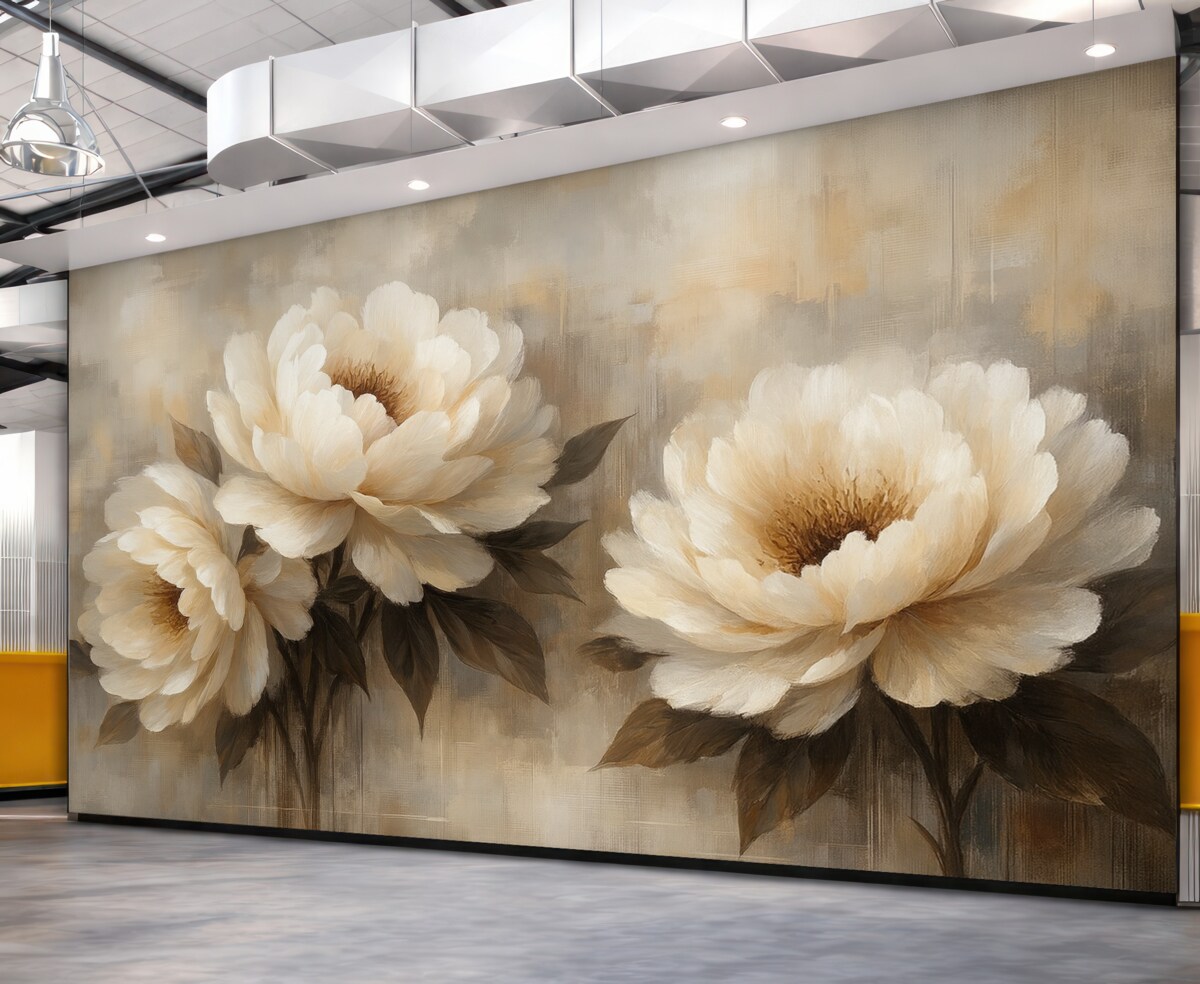 Fototapeta Białe abstrakcyjne peonie w stylu retro.