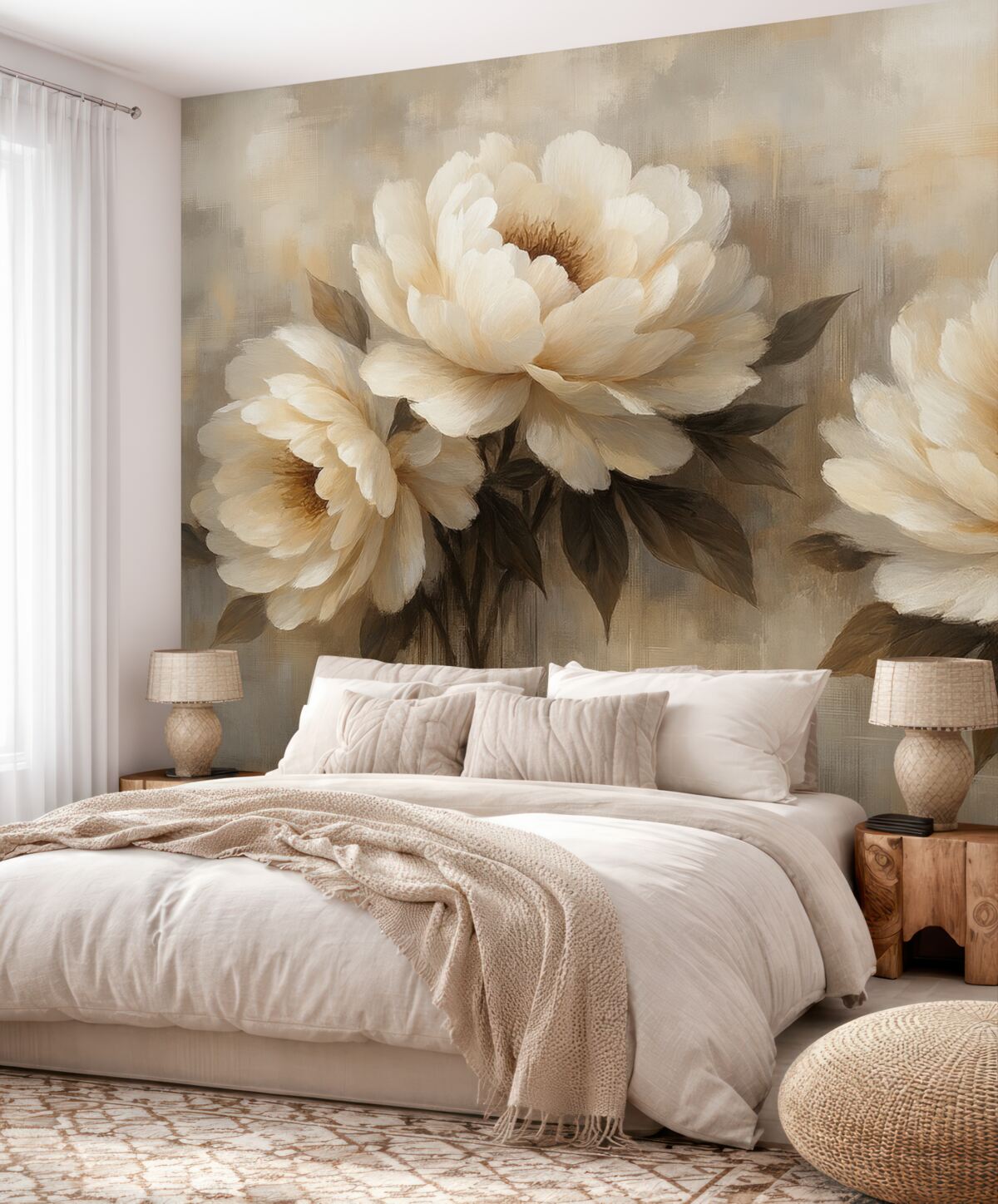 Fototapeta Białe abstrakcyjne peonie w stylu retro.