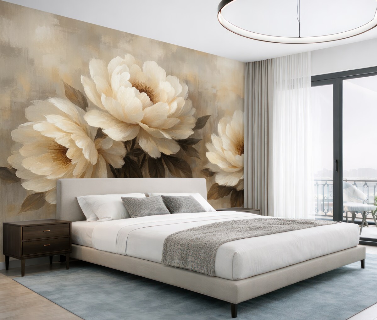 Fototapeta Białe abstrakcyjne peonie w stylu retro.