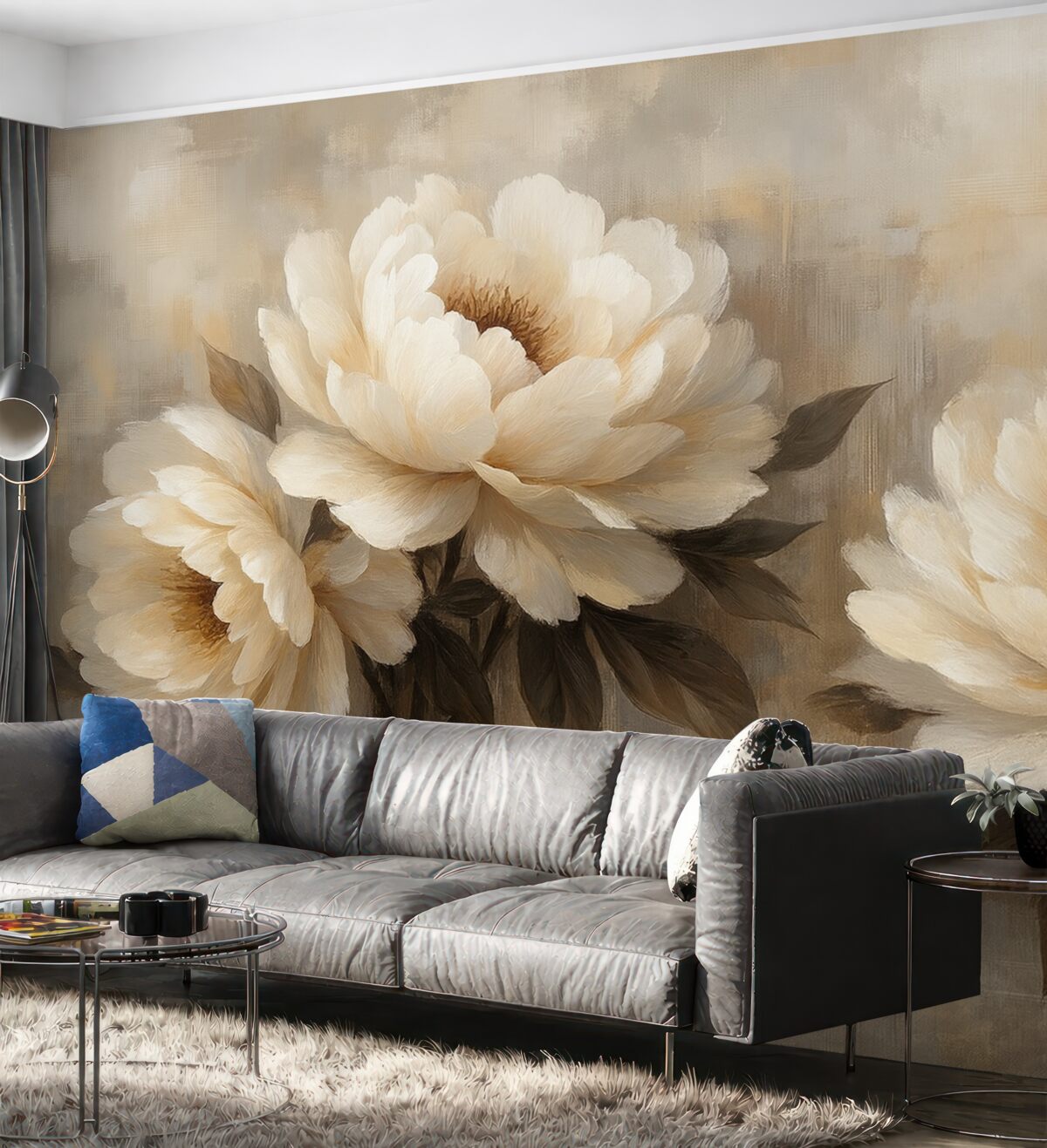 Fototapeta Białe abstrakcyjne peonie w stylu retro.