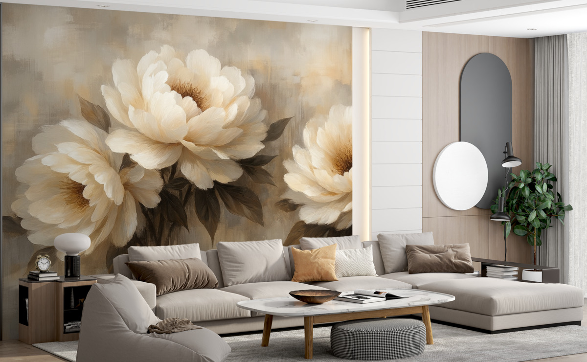 Fototapeta Białe abstrakcyjne peonie w stylu retro.