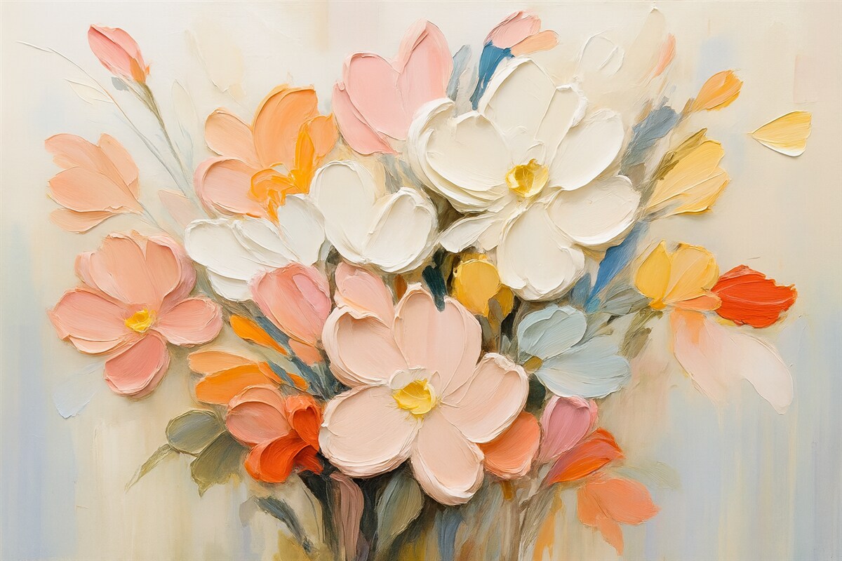 Fototapeta Abstrakcyjne kwiaty trójwymiarowe w stylu malarstwa olejnego.