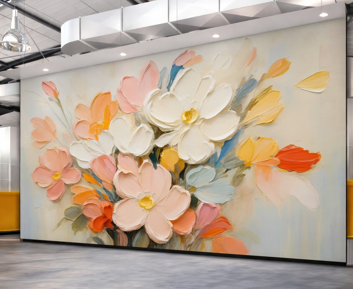 Fototapeta Abstrakcyjne kwiaty trójwymiarowe w stylu malarstwa olejnego.