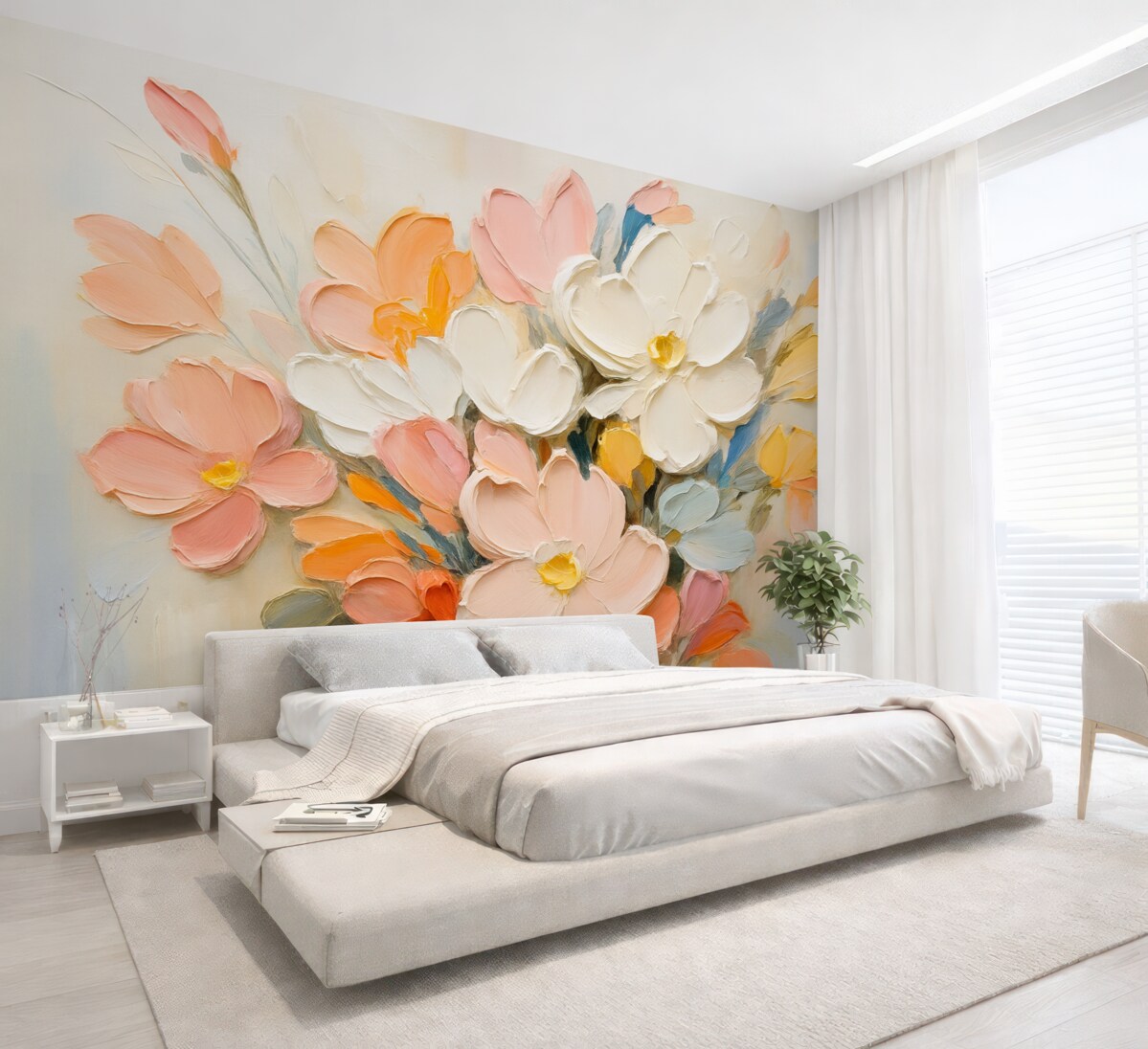 Fototapeta Abstrakcyjne kwiaty trójwymiarowe w stylu malarstwa olejnego.