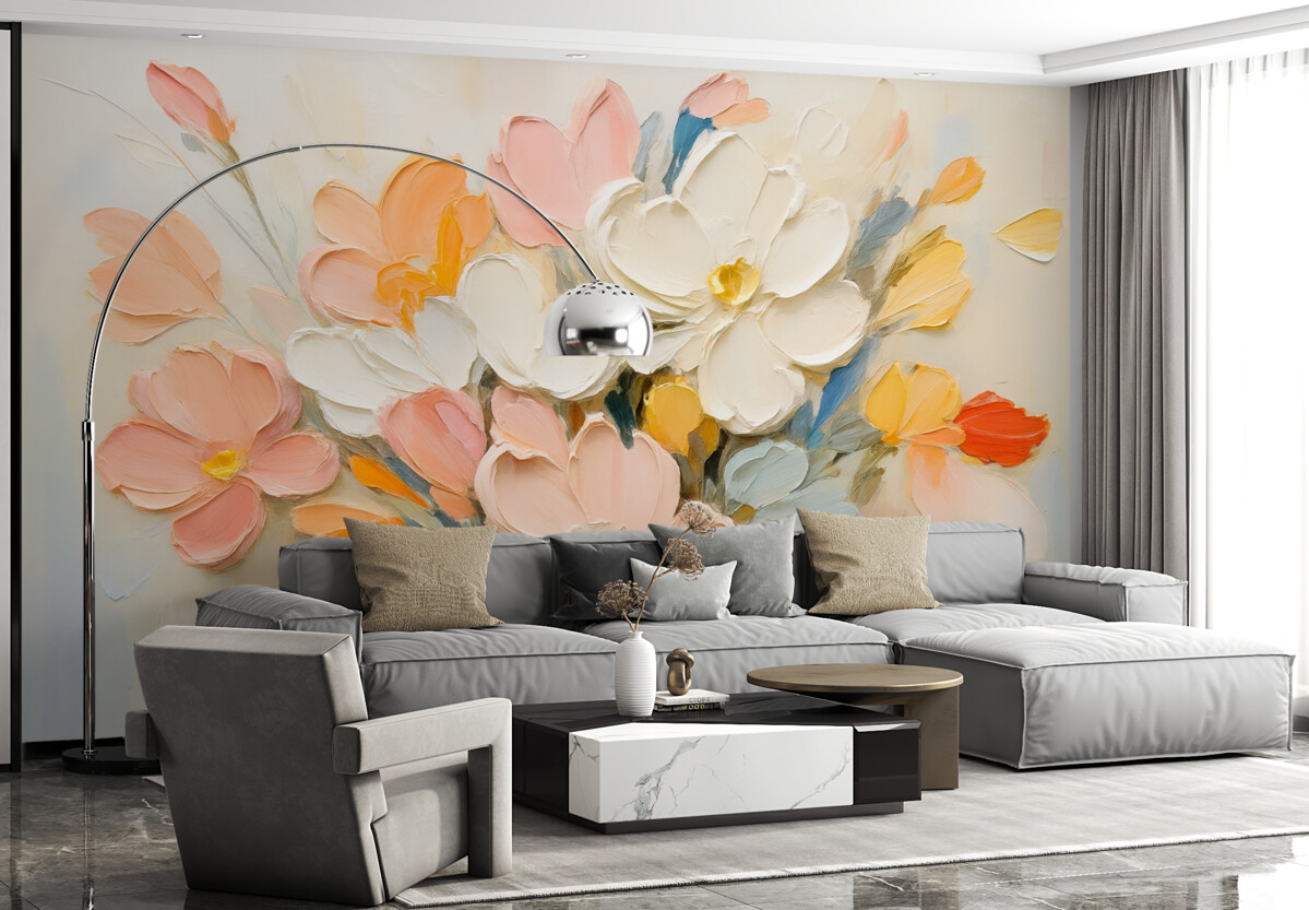 Fototapeta Abstrakcyjne kwiaty trójwymiarowe w stylu malarstwa olejnego.