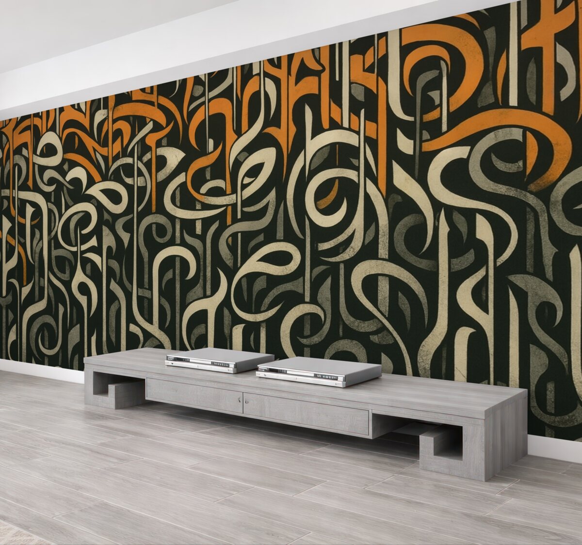 Fototapeta Sztuka uliczna w odcieniach pomarańczowych i szarych.